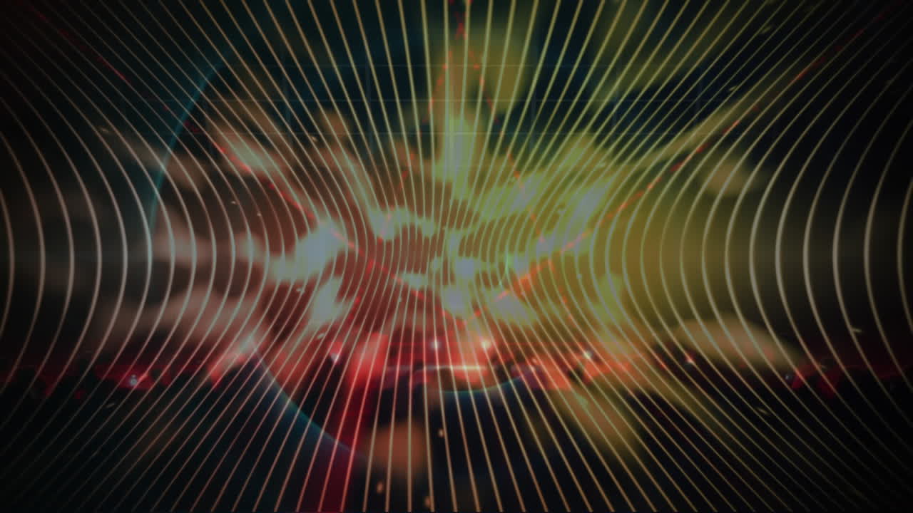 animación de puntos brillantes y senderos de luz con personas bailando