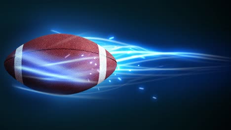 american football flying in slow-motion magic effect energy in blue flames