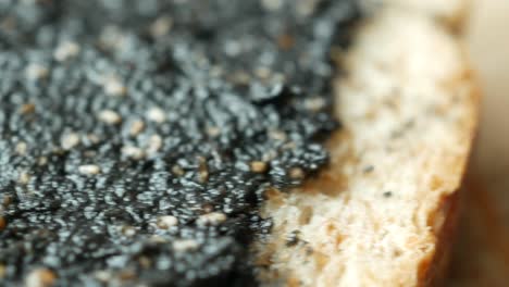 close-up of black sesame spread on toast