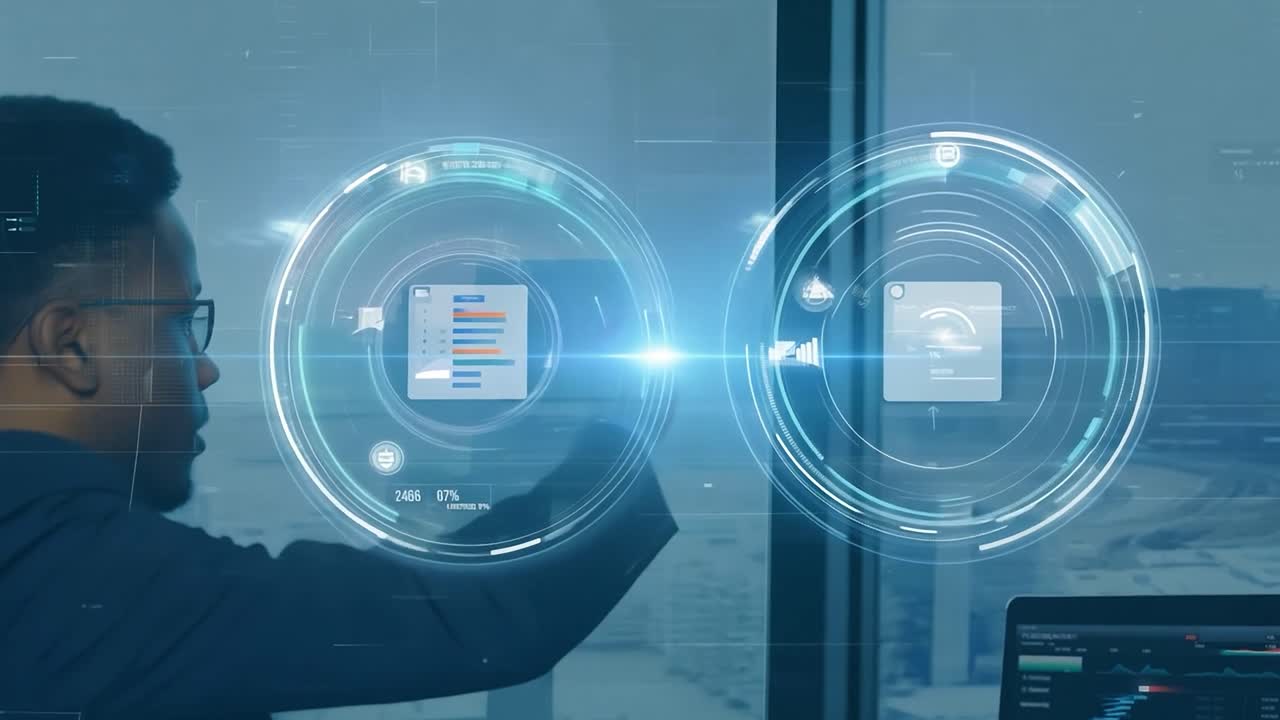 hombre de negocios trabajando en análisis de datos en una oficina moderna