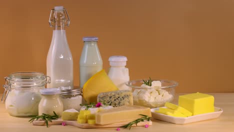 various dairy items arranged on a table