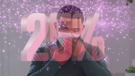 animación del texto de venta sobre la mujer con máscaras faciales