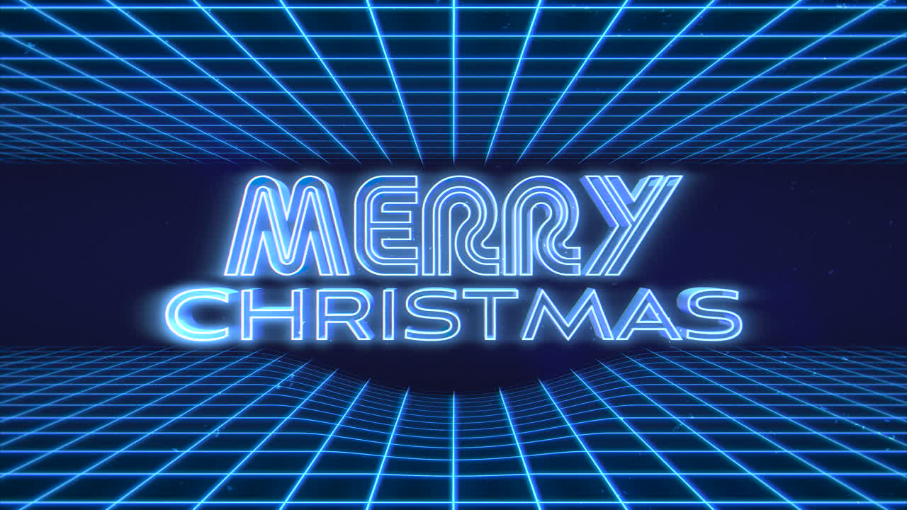 Merry Christmas with neon blue grid in galaxy in 90s style 1