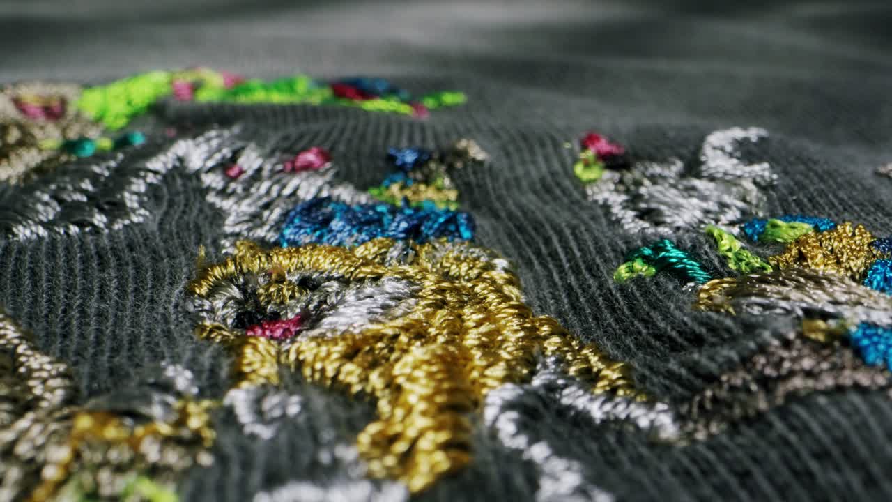 Colorful Embroidery Close-up on Fabric