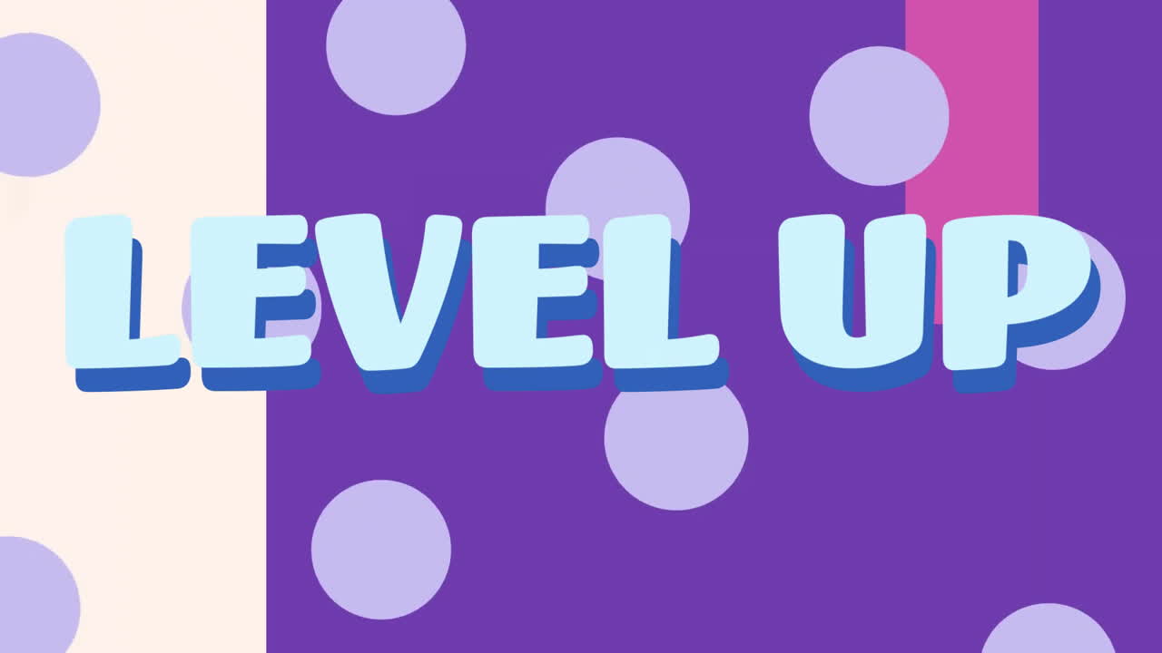 Animation of level up text over shapes moving