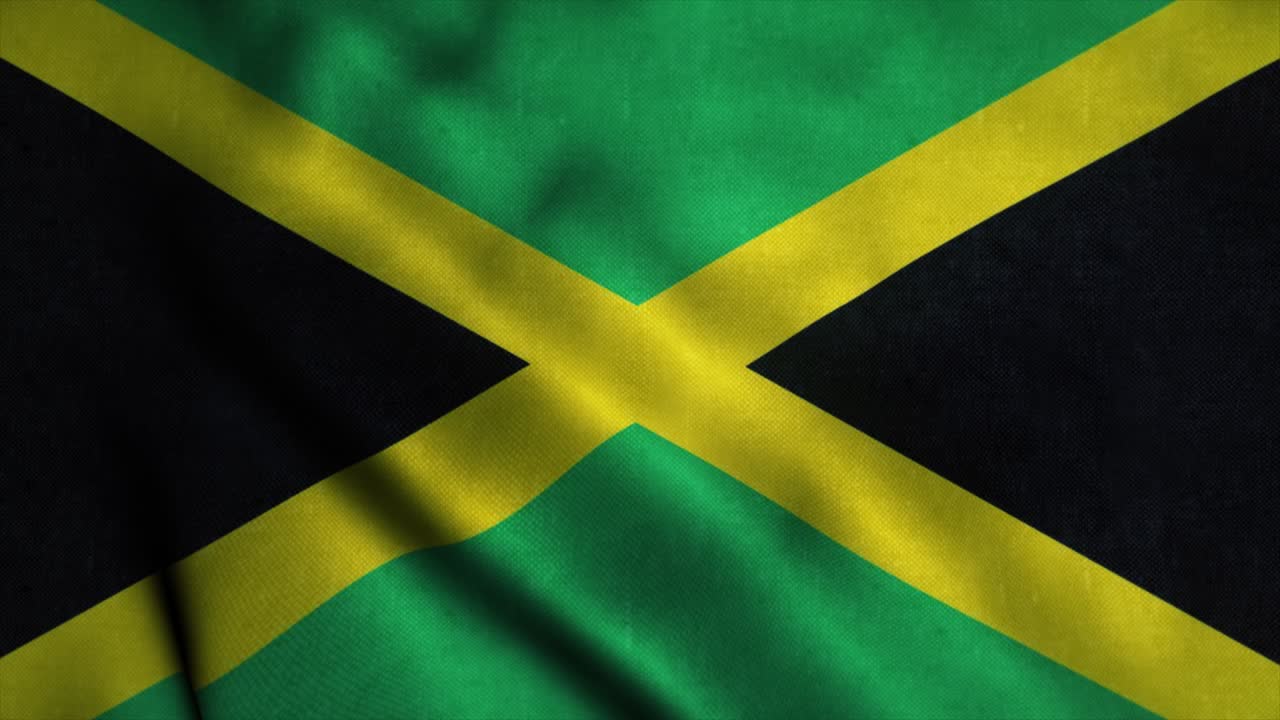 Jamaica flag waving in the wind. National flag of Jamaica. Sign of Jamaica seamless loop animation. 4K
