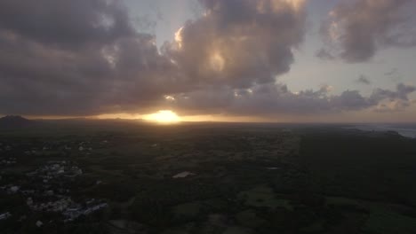 sunset on mauritius island aerial view