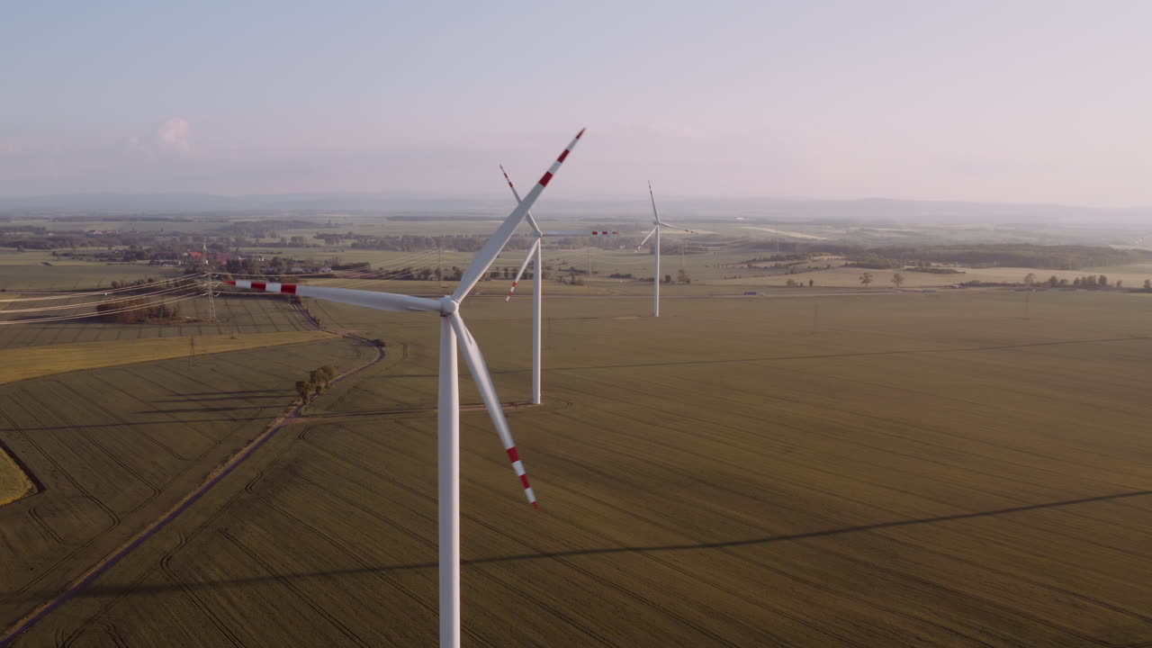 Aerial View of Wind Farm in Rural Landscape