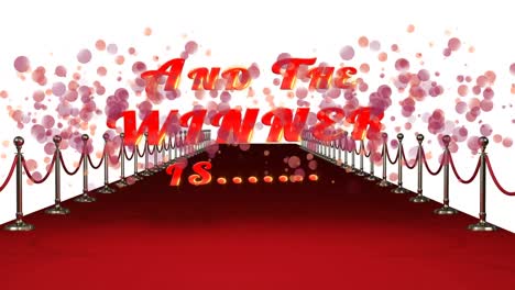 animation of red dots floating over and the winner is text and red carpet
