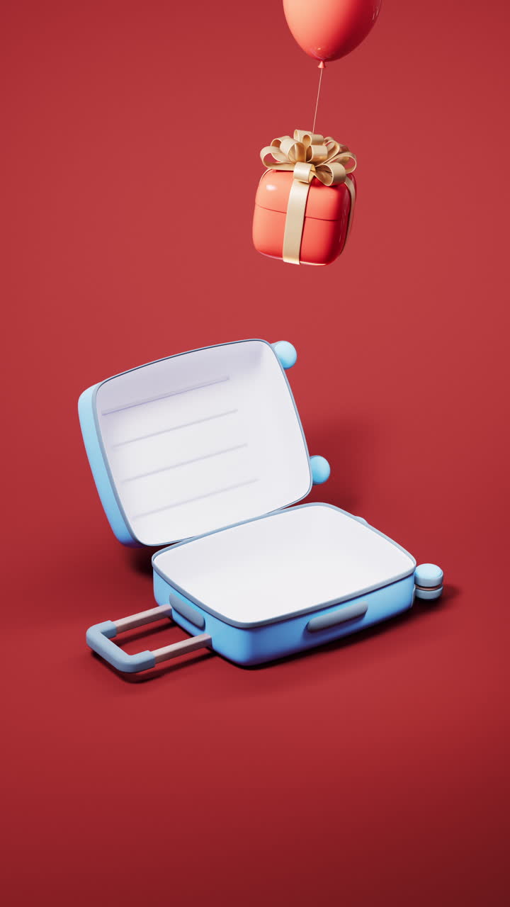 equipaje y caja de regalos con estilo de dibujos animados, renderización 3d.