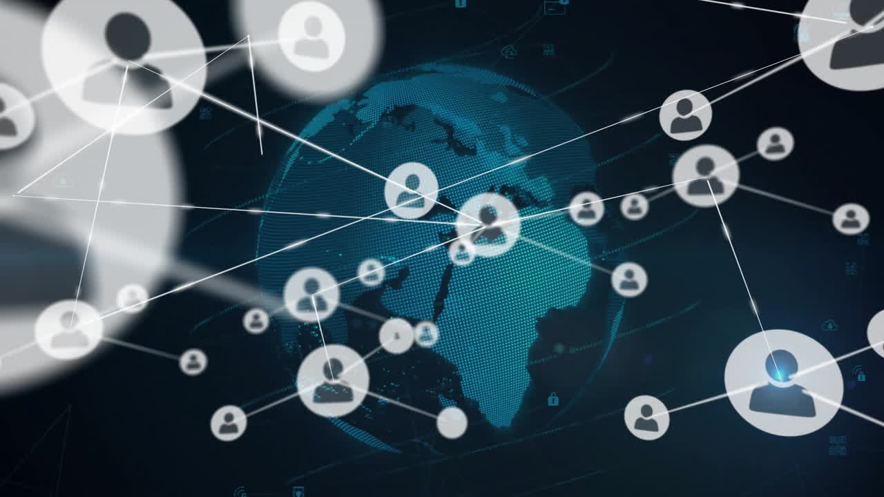 animación de la red de conexiones y procesamiento de datos sobre el fondo del globo digital