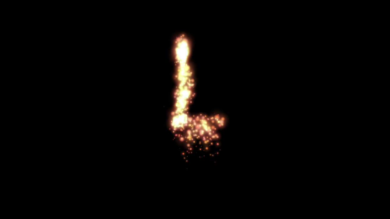Glowing golden fire letter L on transparent background