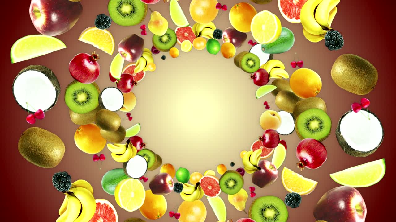fondo de frutas que caen, bucle, con canal alfa