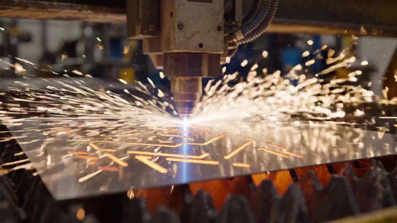 Yüksek Hassasiyetli Bir Lazer Kesici İş Başında, Parlak Kıvılcımlarla Karmaşık Tasarımlar Yaratıyor, Modern Metal İmalatının Sanatını ve Teknolojisini Sergiliyor