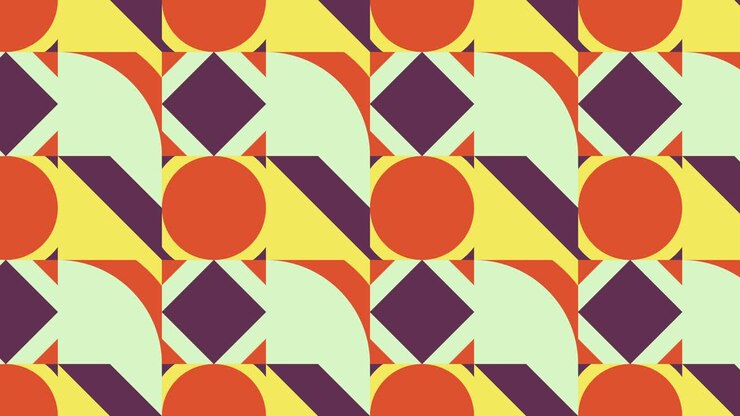 Retro mosaic with geometric animated tiles in warm color palette. Motion graphic seamless loop animation in vintage flat style