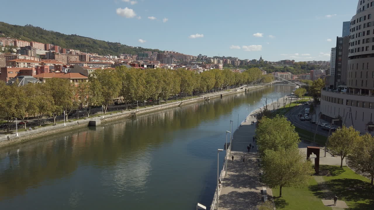 Cityscape view of Bilbao, Spain with Nervion River