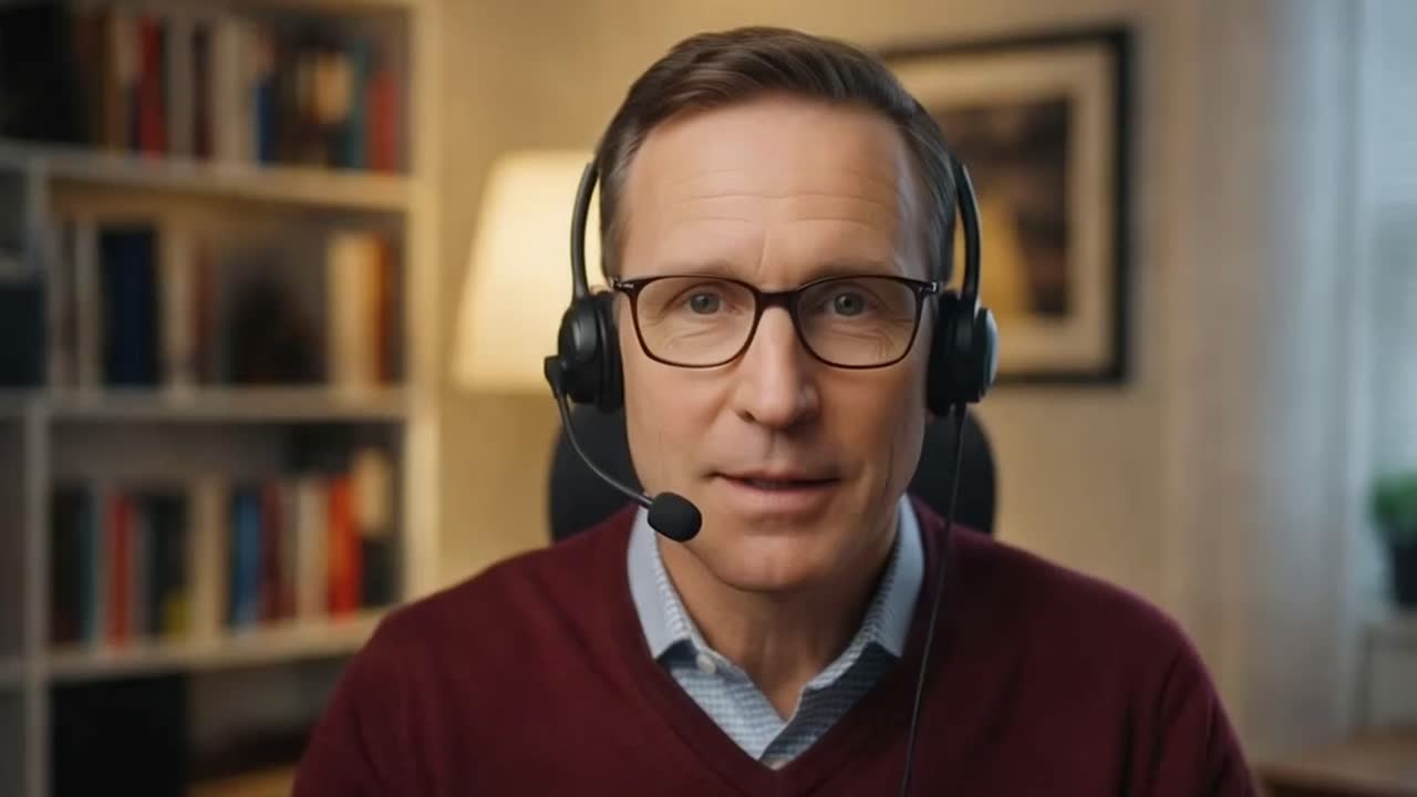 Professional Man with Glasses on Video Conference Call
