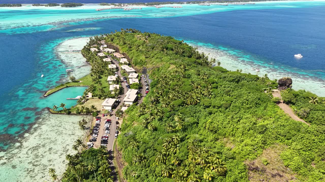 Bora Bora, French Polynesia. Aerial View of Main Island, Lagoon and Luxury Villas Over Water