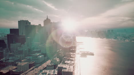 city skyline at sunset