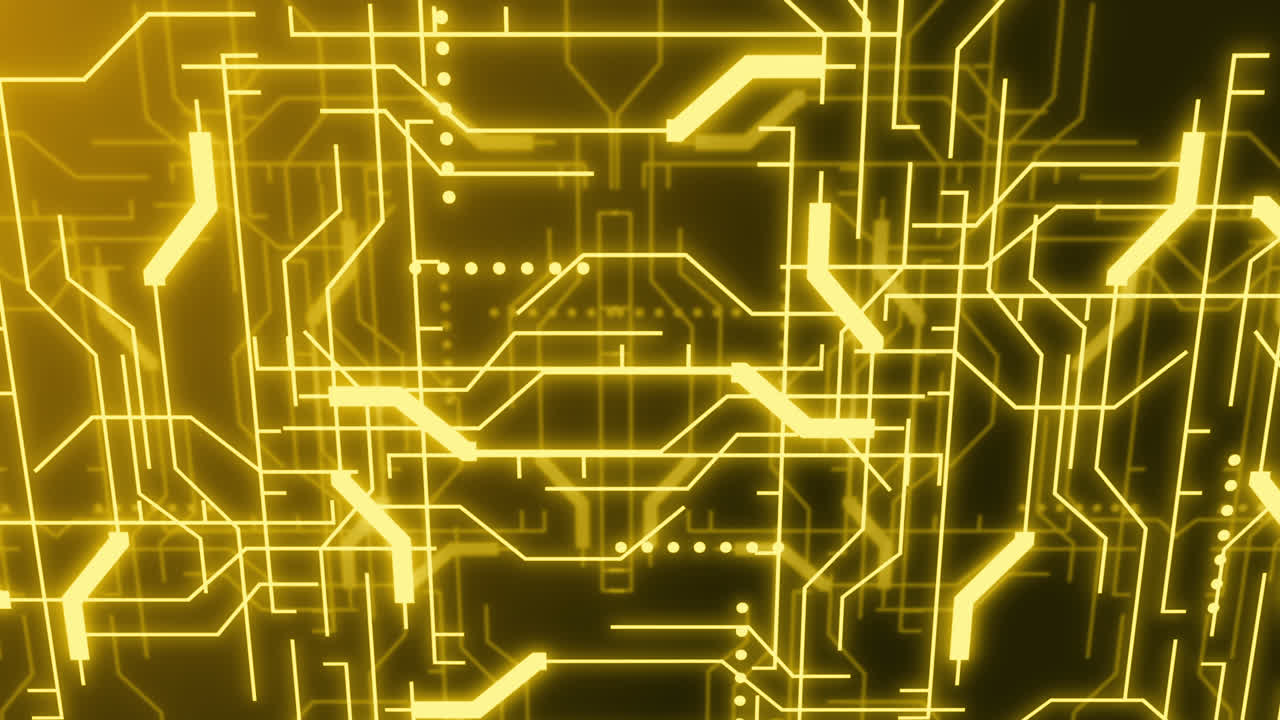 Animation of neon integrated circuit on yellow background