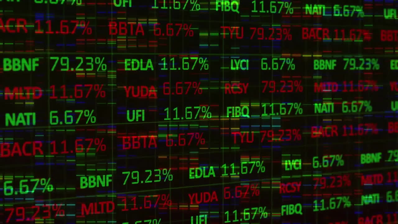 Animazione dell'elaborazione di dati finanziari su sfondo nero