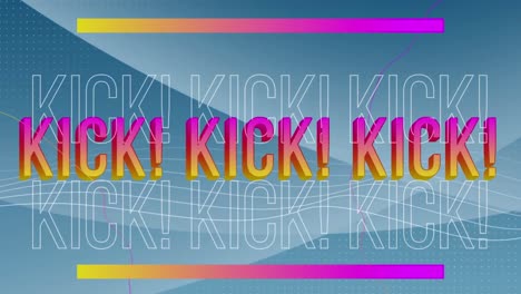 animation of kick text in pink and yellow over lines on blue background