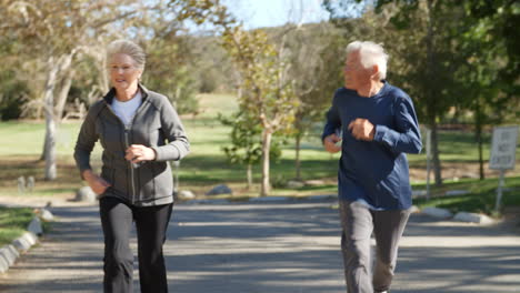 Pareja-Mayor-Haciendo-Ejercicio-Con-Carrera-Por-El-Parque