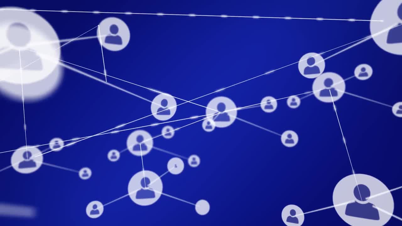 animación de la red de conexiones con los iconos de las personas sobre fondo azul