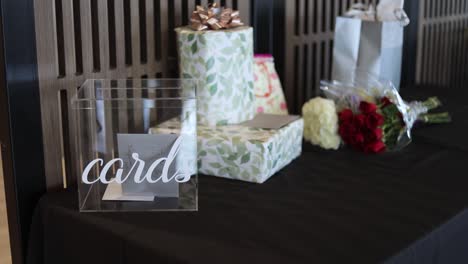 wedding reception table for cards, presents, and gifts