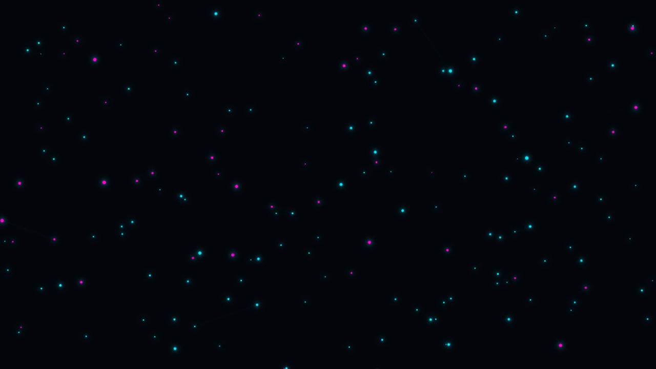 Abstracte bewegende achtergrond met gloeiende cyaan en magenta deeltjes