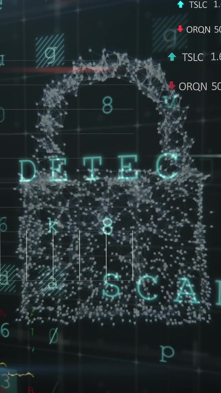 Animation of padlock icon and data processing over warning text