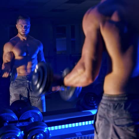 Bodybuilder doing workout at gym
