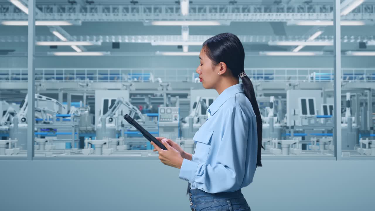 trabajador de la fábrica usando una tableta