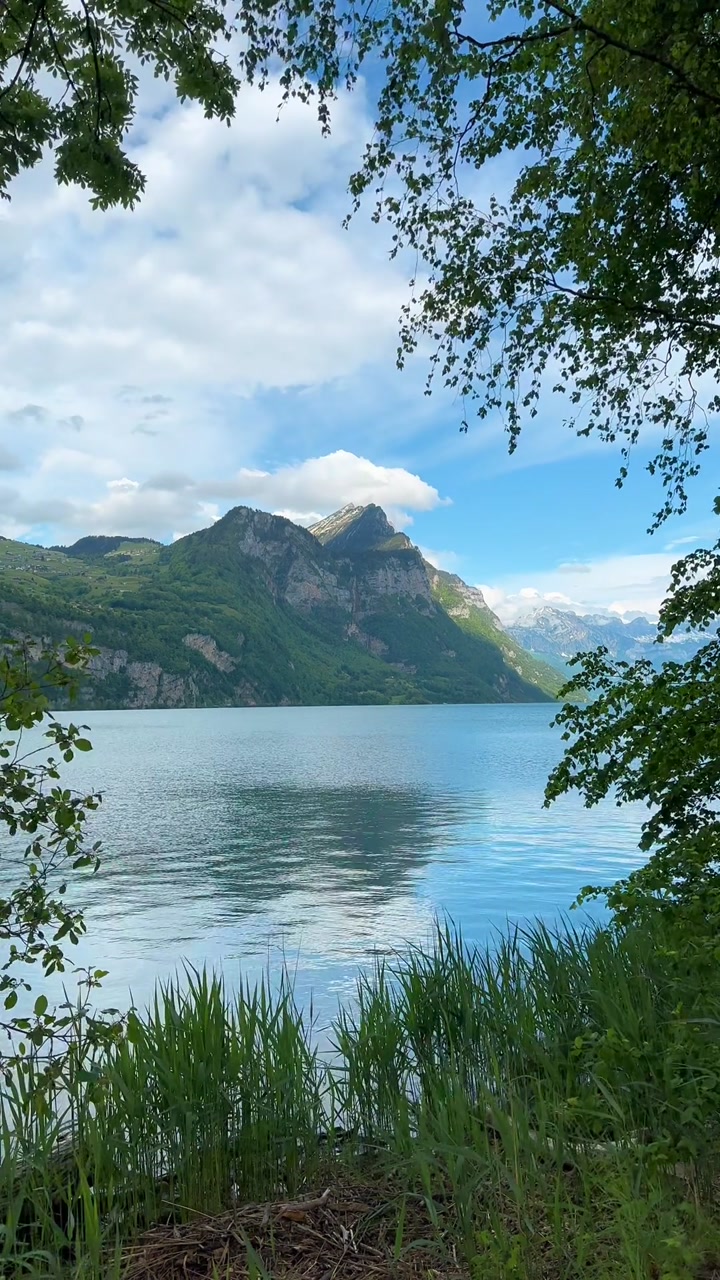 Lake Walen view and mountains in Switzerland Swiss Alps alpine nature scene