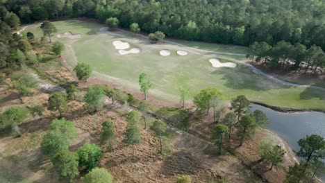 Magnolia-Greens-Golf-Course-Leland,-North-Carolina-panning-aerial