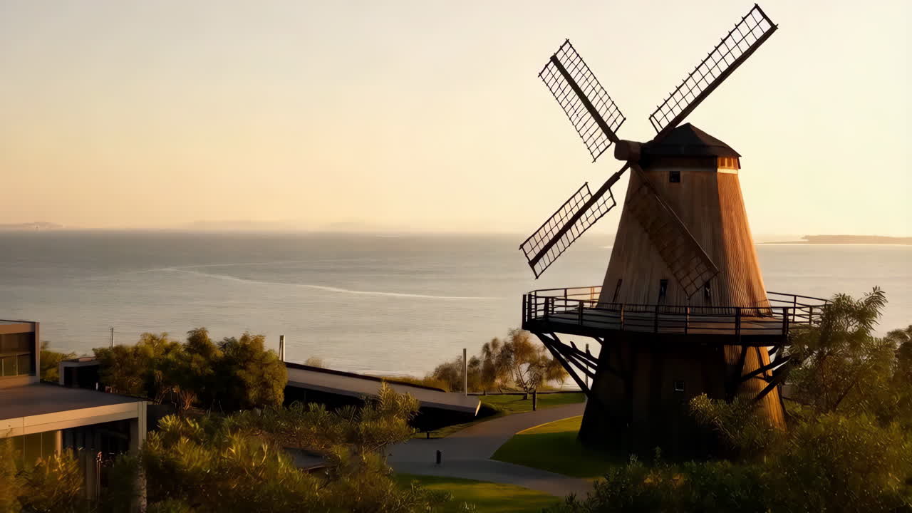 Windmill by the Sea at Sunset