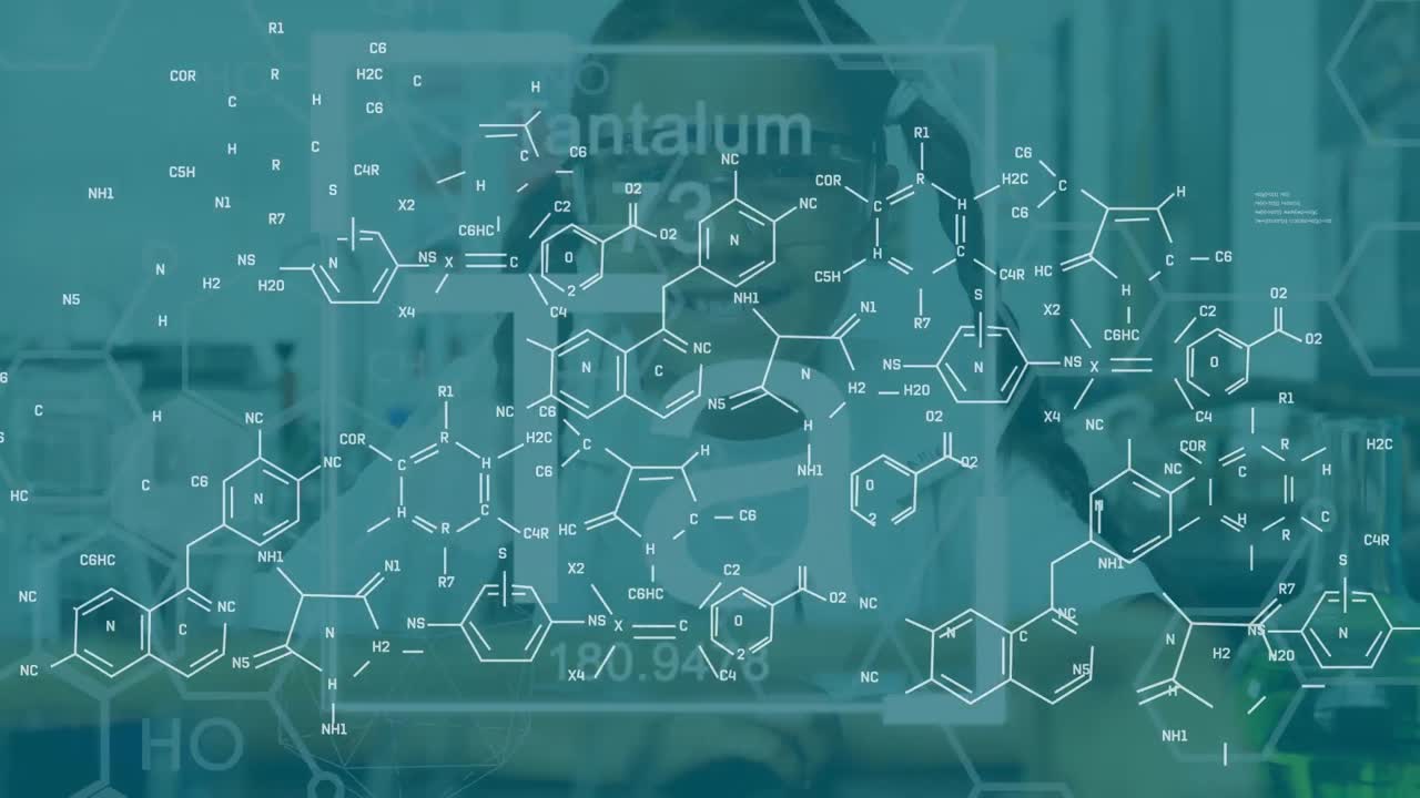 실험실에서 백인 소녀에 대한 분자의 애니메이션