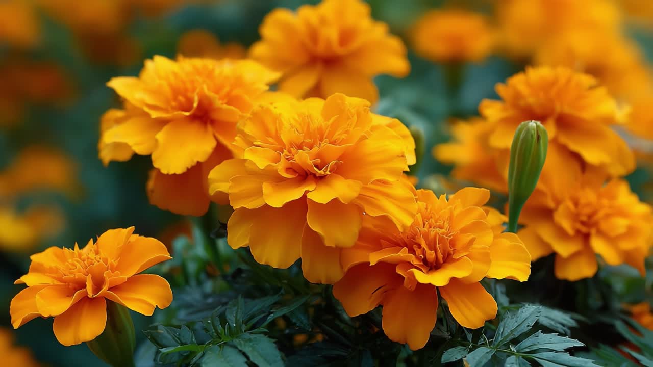 Fiori di calendula vivaci in piena fioritura: uno spettacolo ispiratore di petali dorati e fogliame verde che cattura l'essenza della bellezza della natura