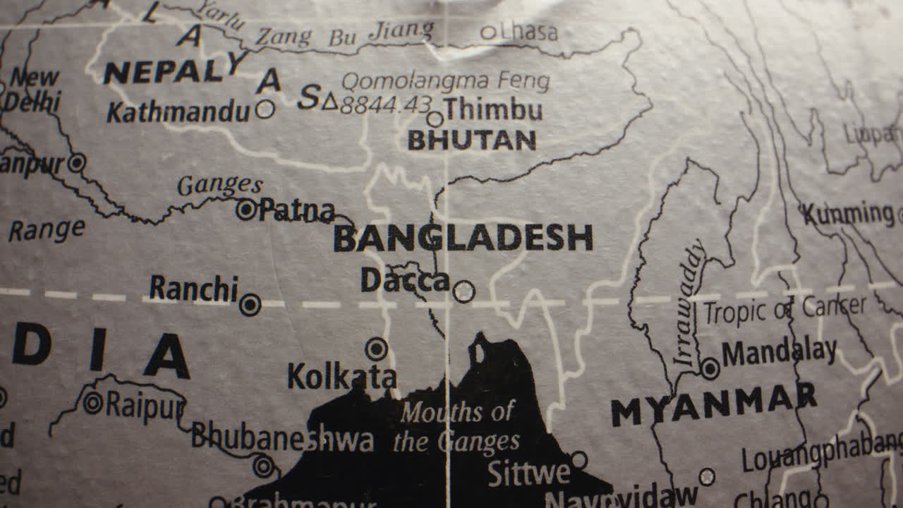 Close-up map showing Bangladesh and surrounding South Asian countries