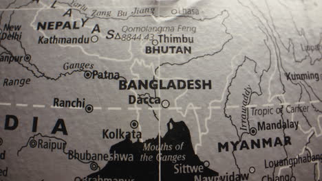 close-up map showing bangladesh and surrounding south asian countries