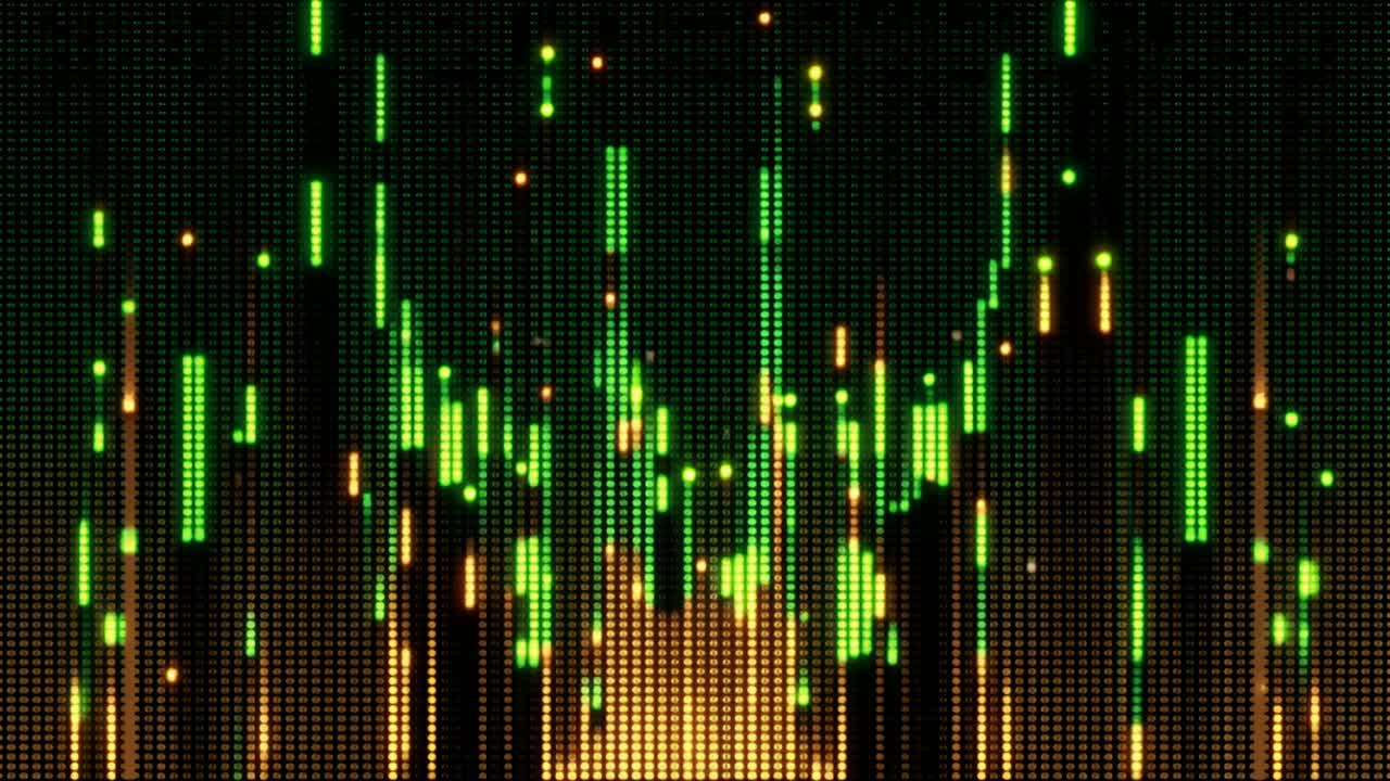 Animated Digital Equalizer Display with Pulsating Green and Orange Bars