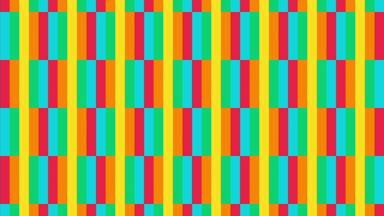 patrón de rayas de arco iris en fondo de gráficos de movimiento abstractos. mosaico geométrico simple con azulejos multicolores está animado en un bucle sin costuras