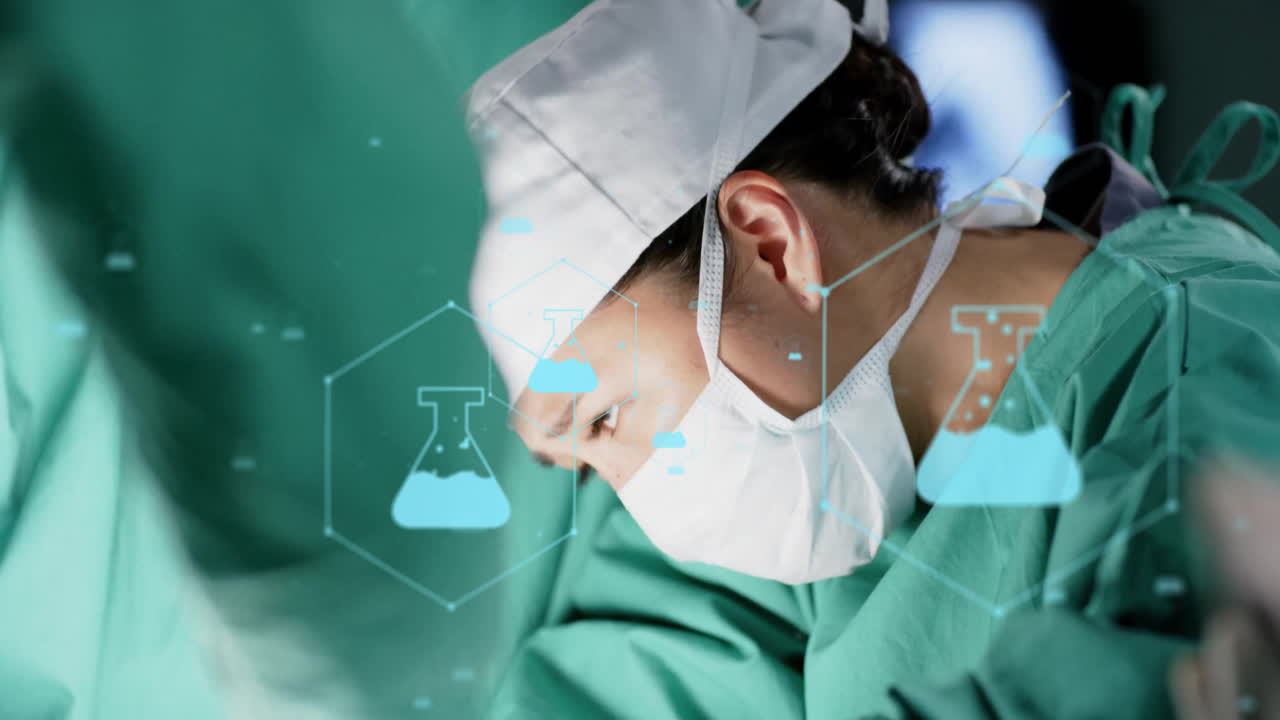 병원에서 다양한 외과 의사에 대한 dna 스트랜드의 애니메이션