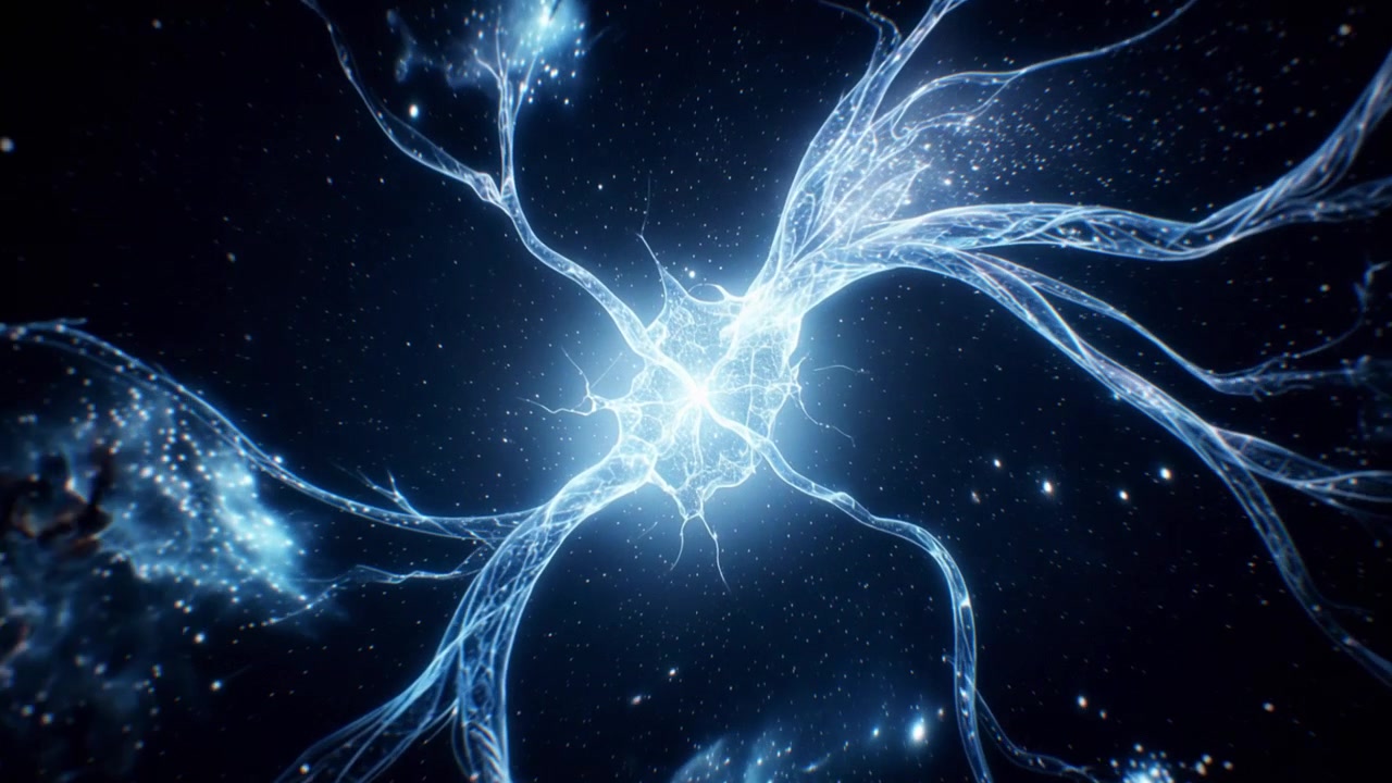 Abstract Animation of Glowing Neural Network Connections in Deep Space