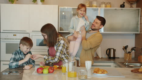 happy family breakfast in the kitchen