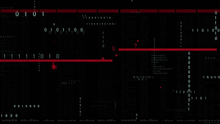 Animation of data processing on black background