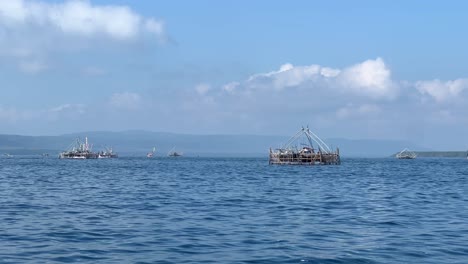 The-Bagan-structure-in-the-ocean-used-for-night-fishing-in-the-Indian-Ocean-near-Muncar-village,-East-Jawa,-Indonesia