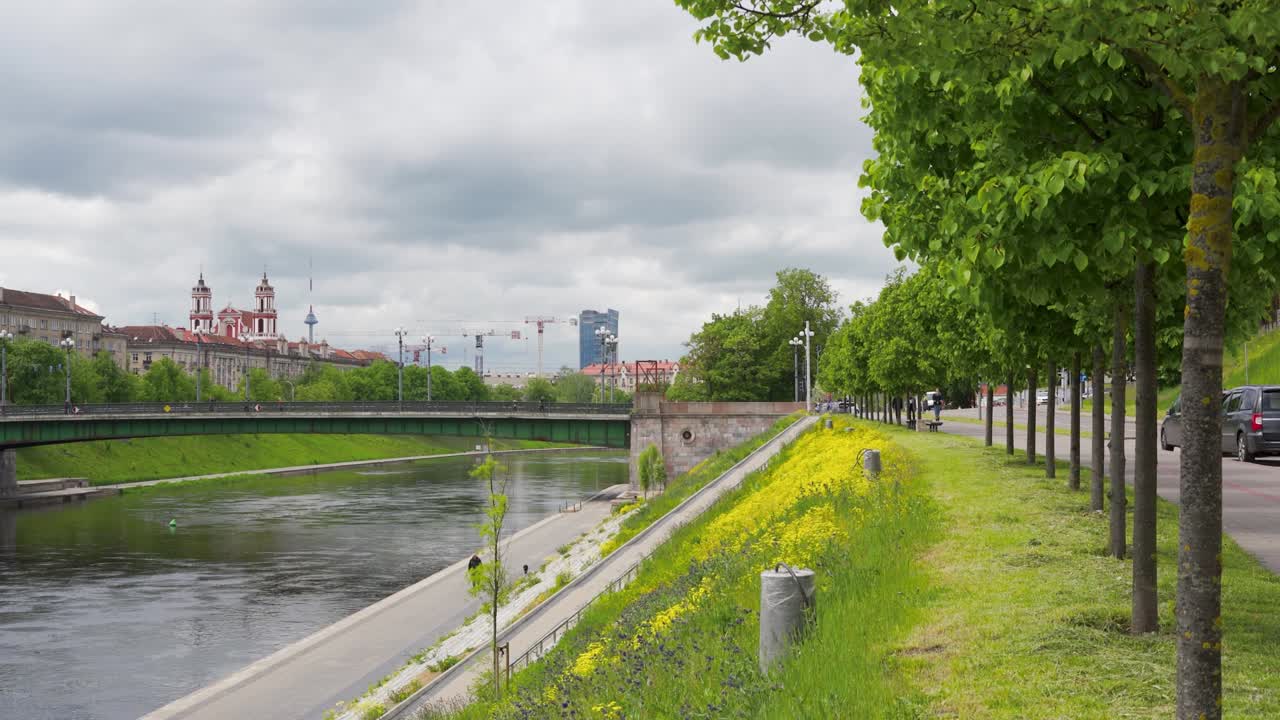 Vilnius, Lithuania – 29 May 2022. Old soviet bridge  Green bridge