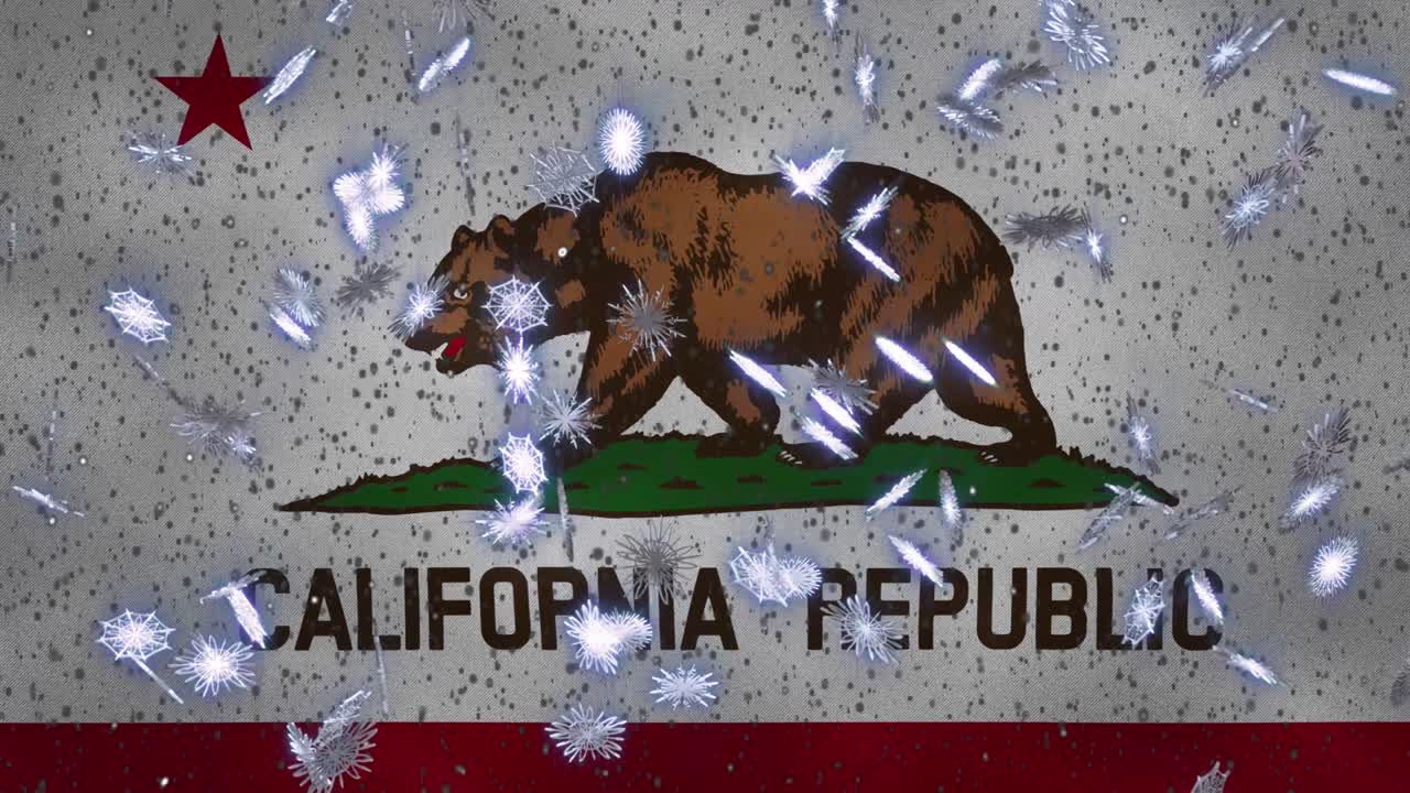 캘리포니아 발을 흔들고 눈이 내리는 주기적 배경 크리스마스와 새해, 루프