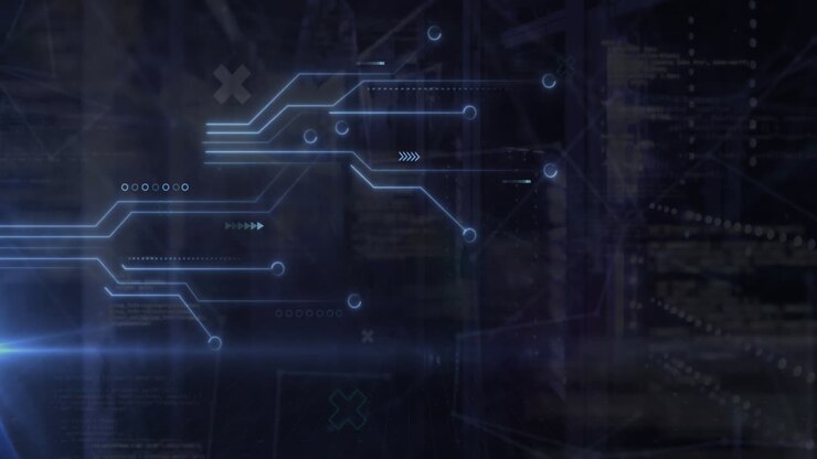 Animation of network of connections and diagrams over server room